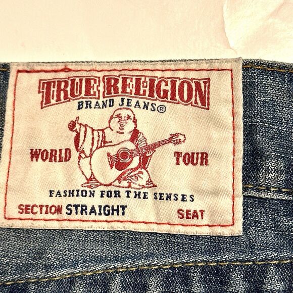 True Religion Jeans 38x30 Straight with Flaps Dark Wash Denim Blue - Picture 14 of 16